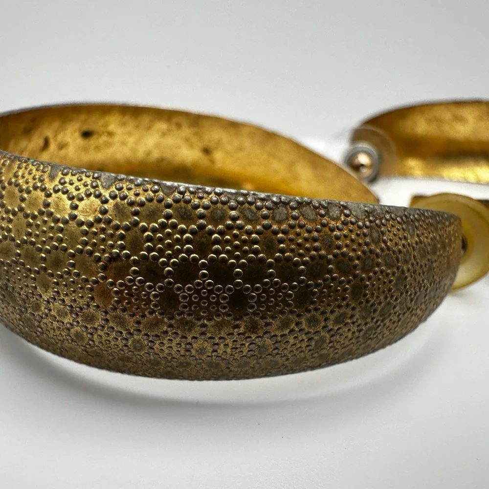 Vintage 80s Gold‎ Tone Textured Hoop Earrings Statement Boho Women's Jewelry Y2K